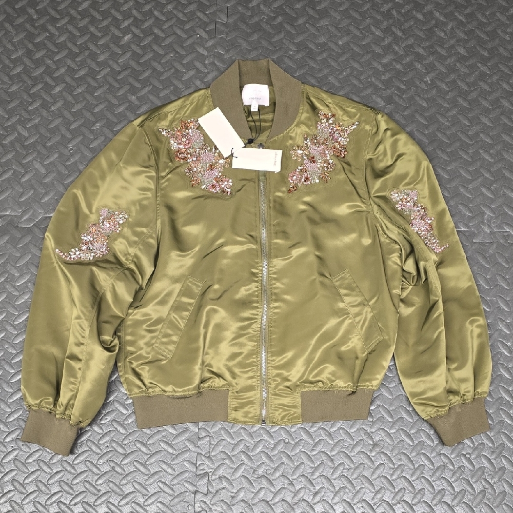 Cinq à Sept Olive Embellished Bomber Jacket